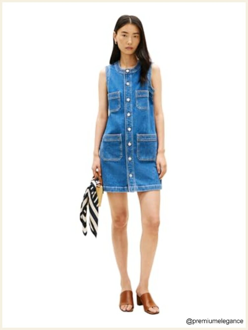 Sleeveless Denim Shirt Dress with Pockets and Stretch, Cotton Spandex, Casual